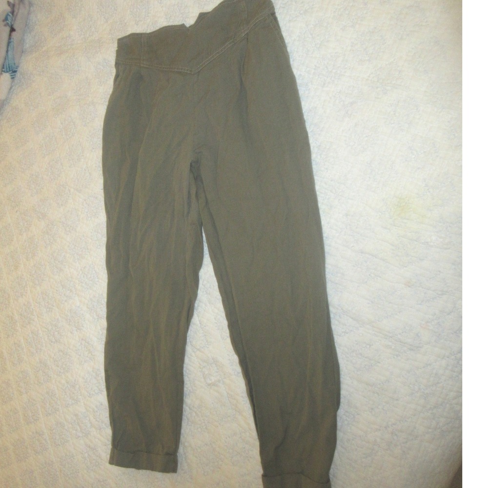 Angie Jogger Pants Womens crop capri Med Olive Green Cotton Cuffed Tapered Leg